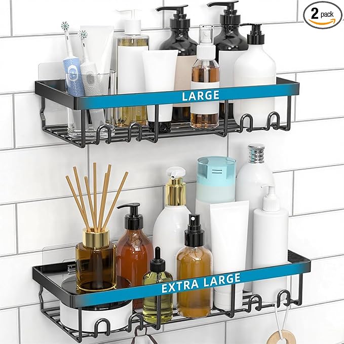 Moforoco Shower Caddy Shelf Organizer Rack, Self Adhesive Black Bathroom by MOFOROCO