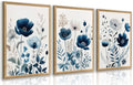 LLEEMPI Navy Blue Floral Wall Art Set of 3, Modern Wildflower Wall Decor by Unknown