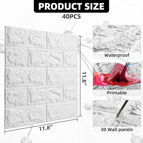 40 PCS 3D Wall Panels Peel and Stick Faux Foam 11.8"*11.8" White Brick Wallpaper - Image 2
