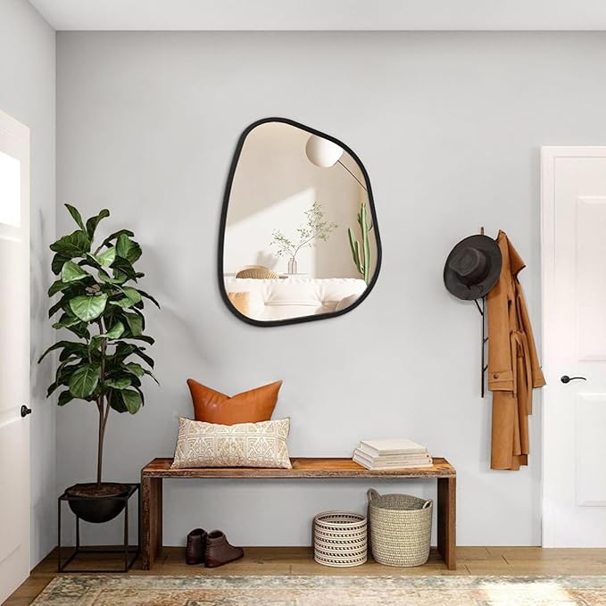 Irregular Wall Mirror Asymmetrical White Mirror Modern Wood Frame Unique Shape - Image 5