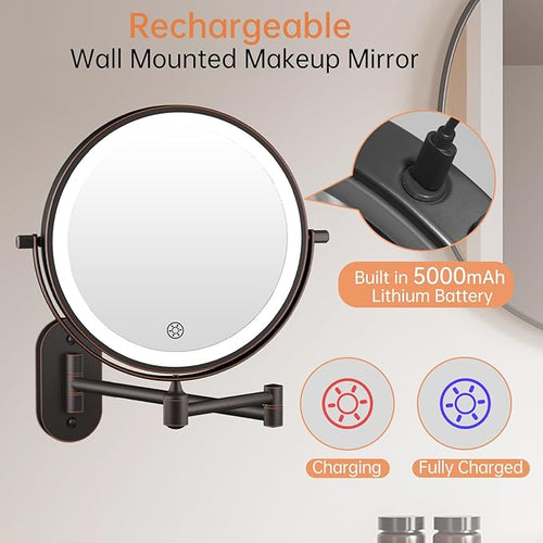 5000mAh Rechargeable Wall Mounted Lighted Makeup Vanity Mirror Double Sided 1X - Image 2