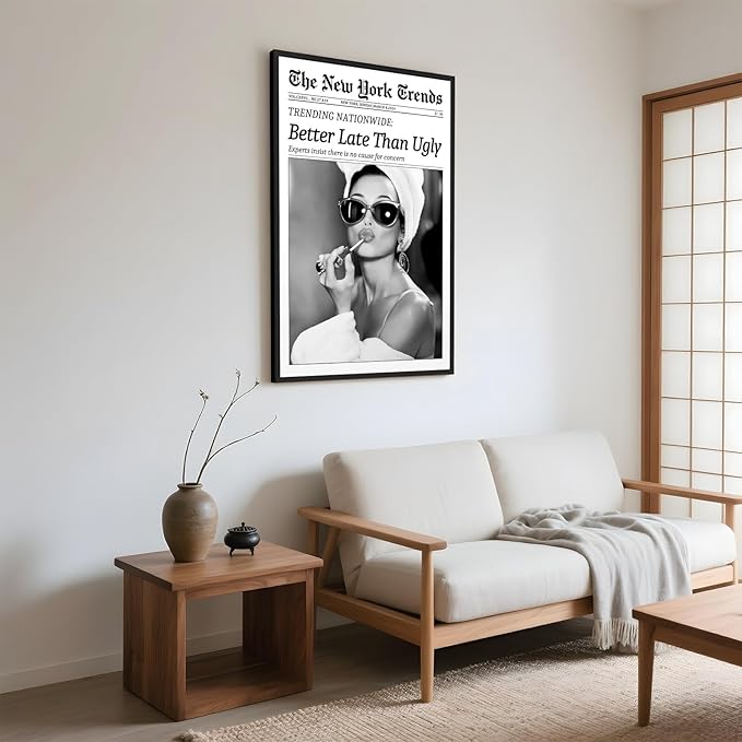 Framed Better Late Than Ugly Wall Decor Vintage Newspaper Wall Art Black and - Image 4