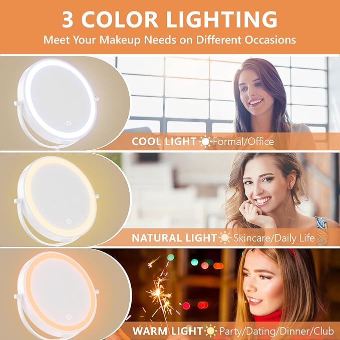 Auxmir 8'' Wall Mounted Lighted Makeup Mirror, 3200mAh Rechargeable - Image 5