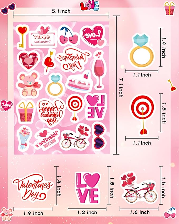465 Bulk Valentines Stickers for Kids Party Crafts Supplies Classroom Exchange Gifts