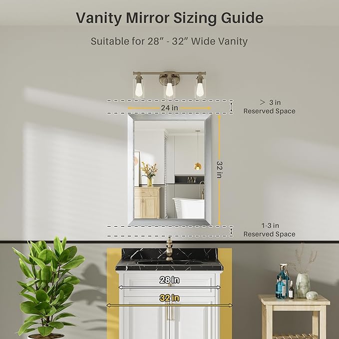 24x32 Inch Brushed Silver Bathroom Mirror - Image 2