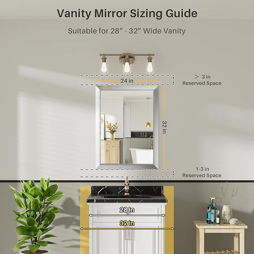 24x32 Inch Brushed Silver Bathroom Mirror - Image 2