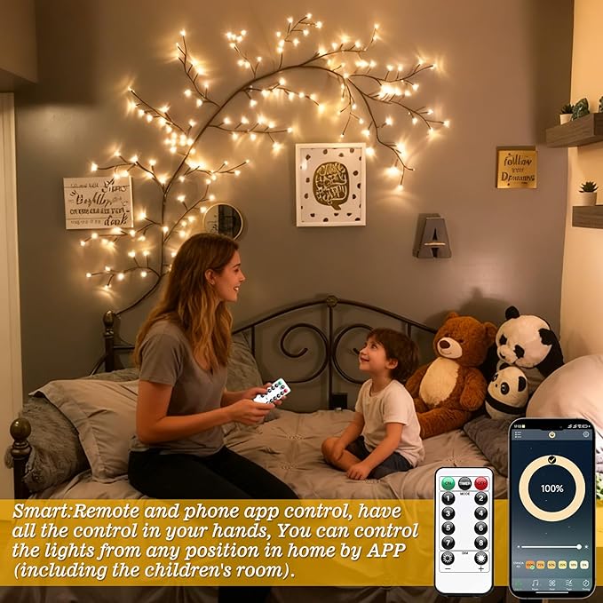 GOESWELL Smart Vine Light for Room Decor: 7.5ft 144 LEDs Music Timer Dimmable - Image 2