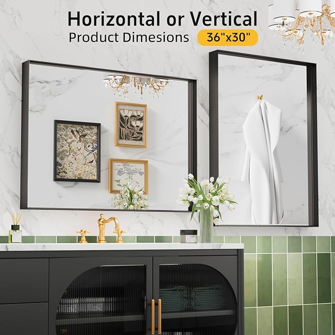 36”x 30” Black Bathroom Mirrors - Image 5