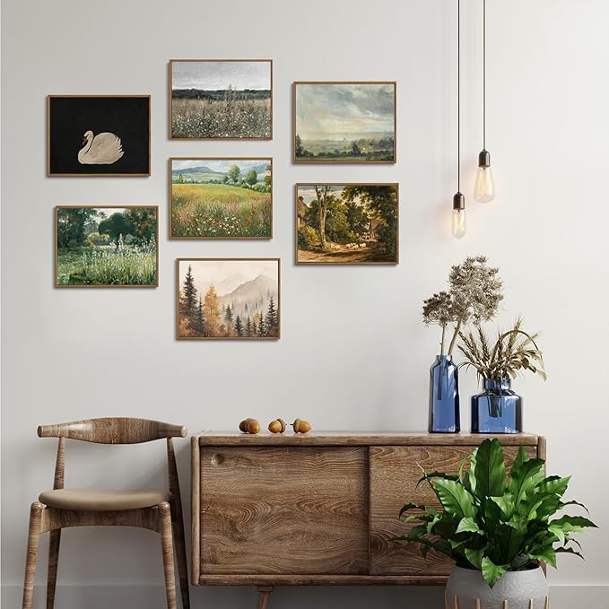 OIQArtOIQ Vintage Framed Wall Art Autumn Mountain Landscape Canvas Art Prints - Image 5