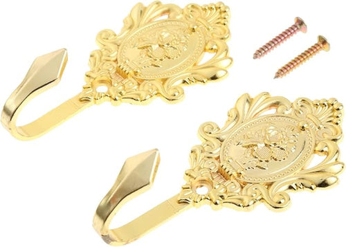 2Pcs Wall Hooks Gold Rose Pattern Carved Vintage Drapery Clothes Key Hook by Hicello