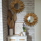 LOSOUR 2 Pack 22 Inch Boho Wall Sunburst Mirror Rustic Round Wood Decorative - Image 5