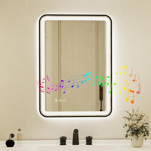 20x28 Inch Black Framed LED Bathroom Mirror by Unknown