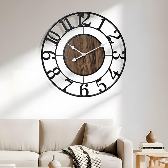 Large Metal Wall Clock, 20 Inch Retro Decorative Silent, Non Ticking, Battery - Image 3