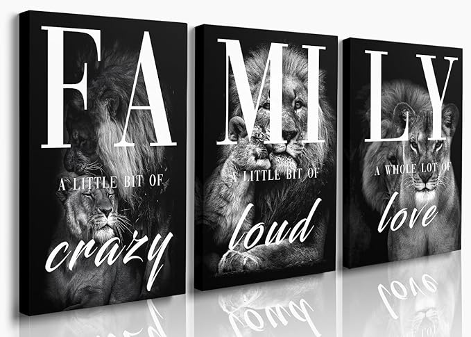 GUBIYU Black Gray Animal Wall Art Set of 3 Lion Prints by GUBIYU
