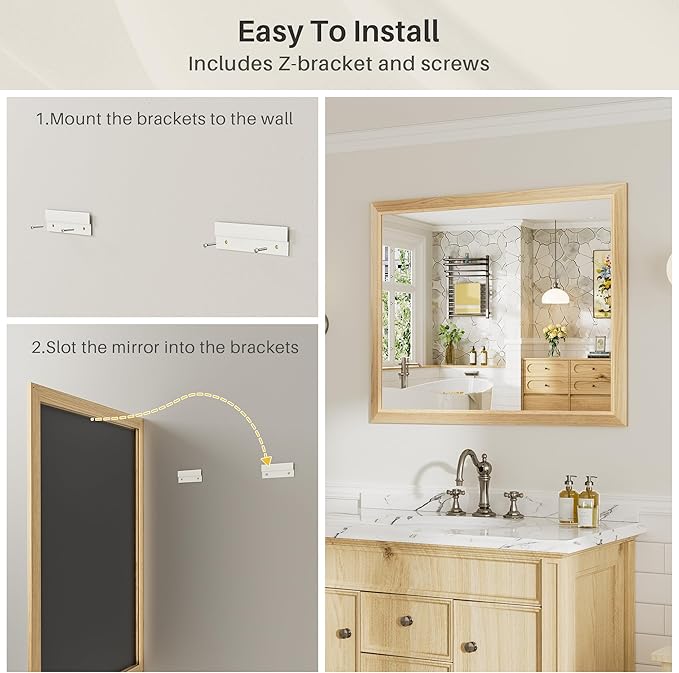 72x32 Inch Bathroom Mirror for Wall, Anti-Rust Oak Wood Grain Metal Framed - Image 5
