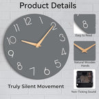 cicininc Wall Clock, 16 Inch Wooden Battery Operated Wall Clocks Silent - Image 9