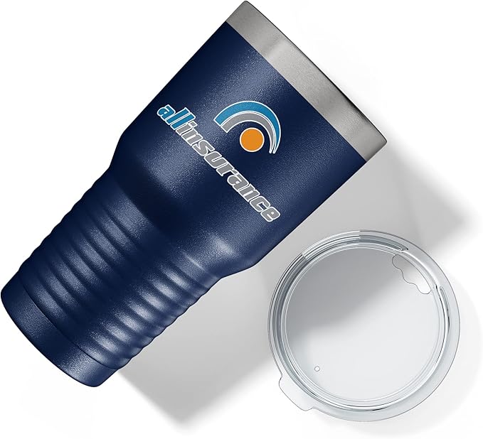 Personalized 30oz (17 Colors) Printed Insulated Stainless Steel Powder Coated Tumbler with Lid - Custom Bulk Promotional Items with your Logo - Bulk Company Small Business Party Favors (Navy Blue)
