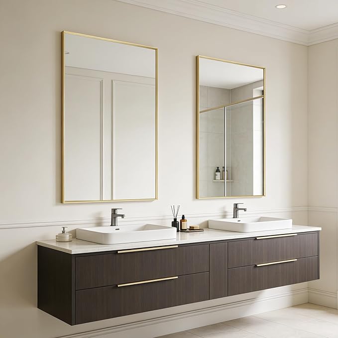 BOMINICA Brushed Gold Bathroom Mirror - Image 9