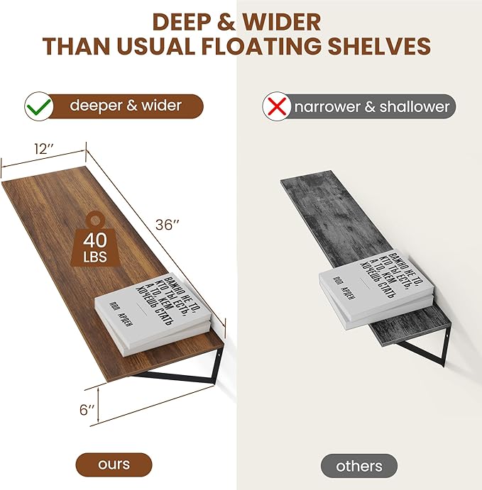 Heimlove 12 Inch Deep Floating Shelves - Image 3