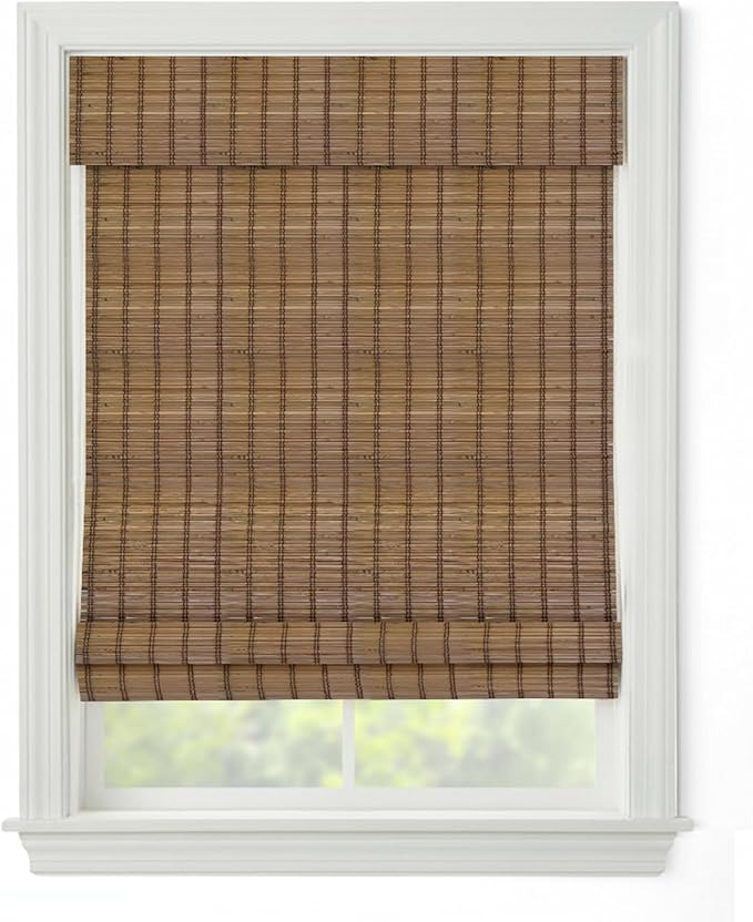 Cordless Woven Wood Roman Shades, 48W x 48H, Ashbury Camel, Sizes 20-72 Wide by FirstRateBlinds