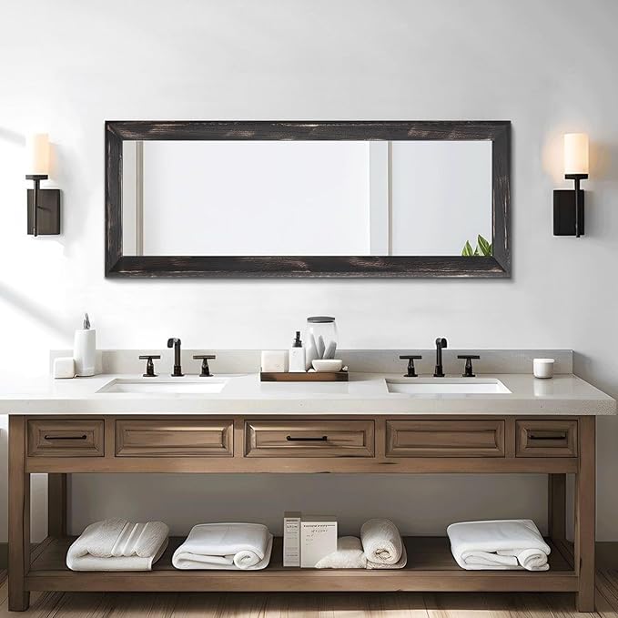 AAZZKANG Rectangular Mirror Full Length Wooden Frame Retro Large Wall Hanging - Image 5
