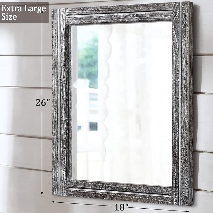 AAZZKANG Rustic Mirror Large 26"x18" Wood Framed Wall Mirrors Rectangle - Image 2