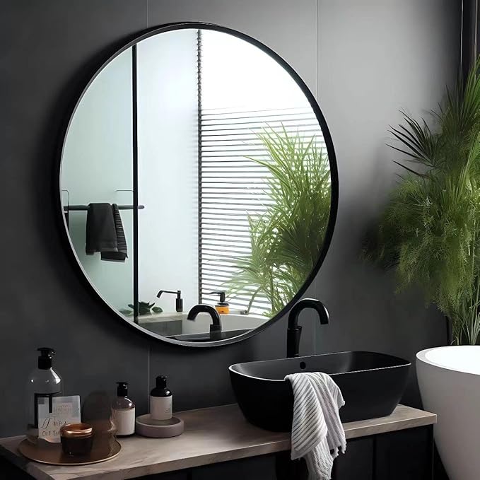 USHOWER Black Round Mirror for Over Sink 24-inch, Circle Bathroom Mirror - Image 7