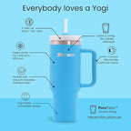 YOGI Ceramic Lined Tumbler with Handle and Straw Lid, Stainless Steel Travel Mug & Water Tumbler, Vacuum Sealed Cup with Handle - 30oz Mystic Slate
