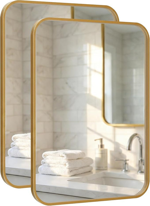2-Pack 24x36 Inch Matte Gold Bathroom Vanity Mirrors | Flush Mount Deep Set by Pocetry