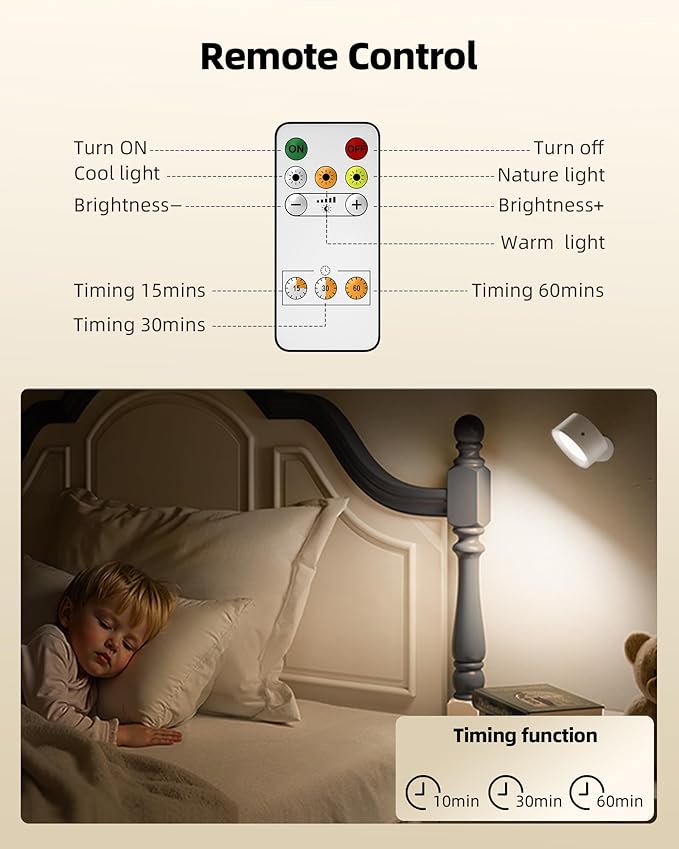 LED Wall Mounted Lights, Rechargeable Wall Sconces Lamp, 3 Color Temps & Remote - Image 2