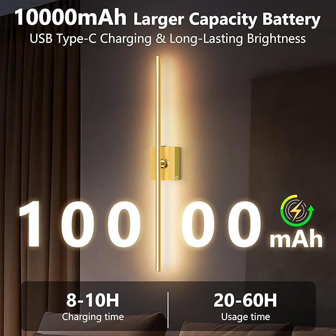 Eneru Battery Operated Wall Sconce Lights - 10000mAh Rechargeable Wireless Wall - Image 2