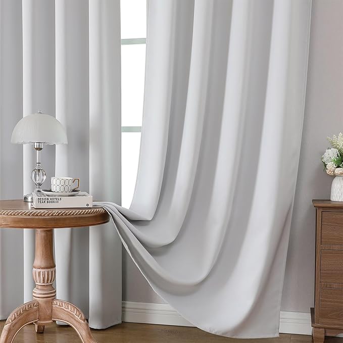 CUCRAF Grayish White Blackout Curtains 63 inch Length 2 Panels Set, Rod Pocket - Image 5
