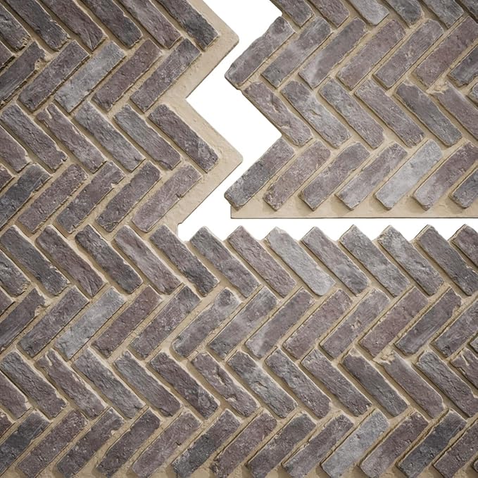 EverStone Herringbone Faux Brick Panel, 46 1/2"W x 25 1/4"H x 1"D, Limewashed - Image 9