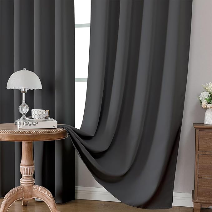 CUCRAF Dark Grey Blackout Curtains 72 inch Length 2 Panels Set, Rod Pocket Room - Image 5