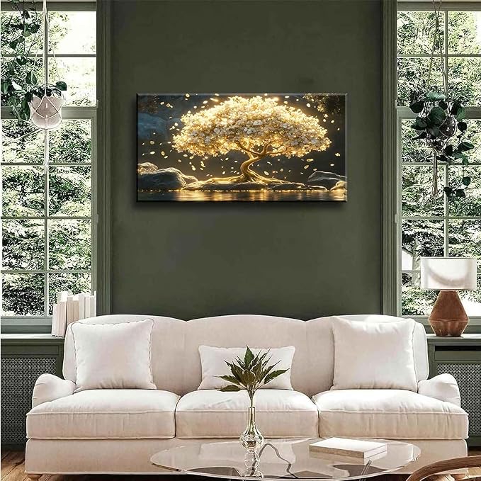 Large Tree of Life Canvas Wall Art Abstract Gold Tree Mountain Lake Decor - Image 5