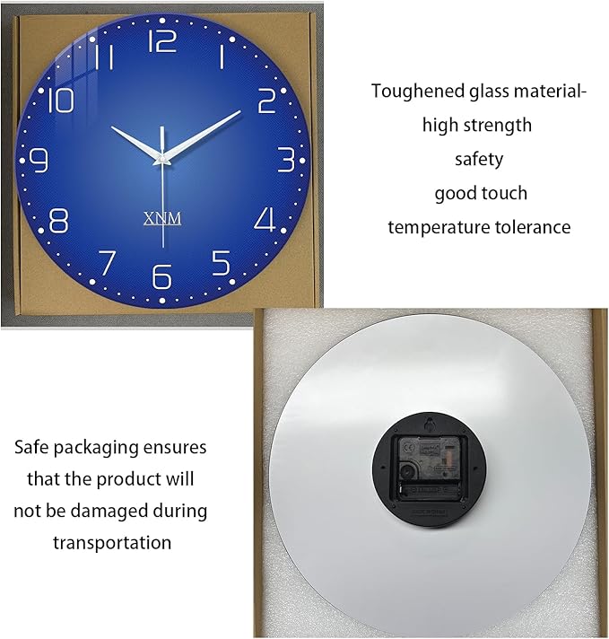 XNM Large Blue Glass Clocks Battery Operated 20 Inch Modern Minimalist Wall - Image 6