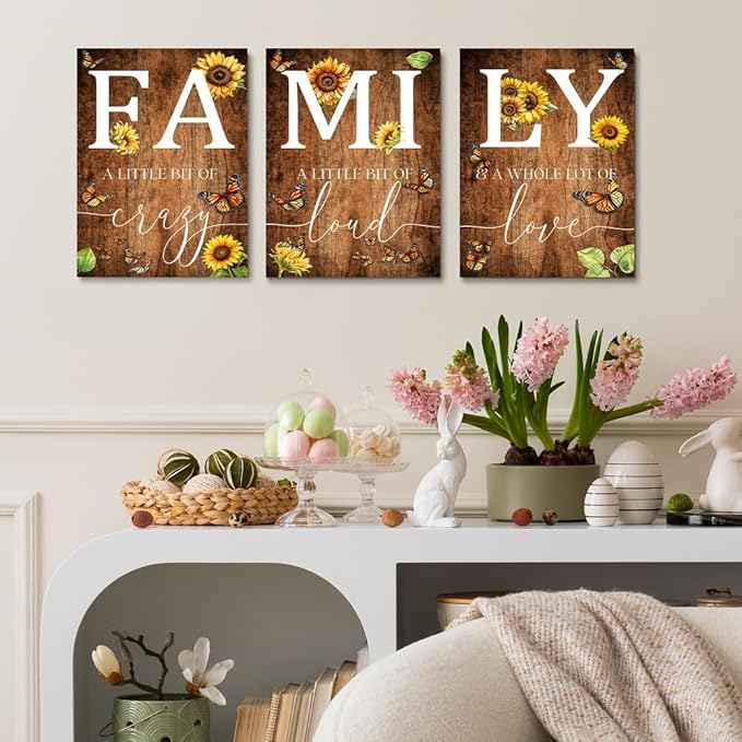 GUBIYU Farmhouse Family Wall Art Set of 3, Rustic Family Wall Decor - Image 3