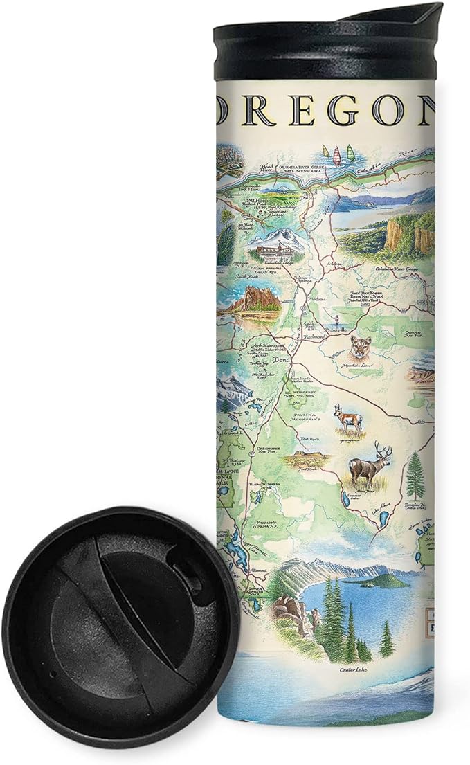Xplorer Maps Oregon Map 16 Oz Travel Drinkware with Spill-Resistant Lid - Stainless Steel Vacuum Insulated Coffee Tumbler