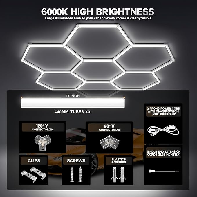 31-Lights LED Hexagon Honeycomb Shop Light, 800 Lumens Super Bright 7-Hex DIY - Image 5