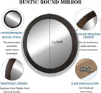 Round Mirrors 24 Inch, Wood Vanity Wall Rustic Mirror - Image 4