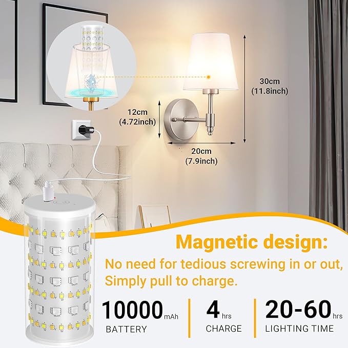 Vimhou Peel and Stick Wall Sconces, Stick On Wall Sconce Set of 2, Battery - Image 7