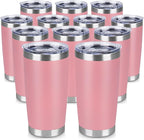 20 oz Tumbler Stainless Steel Tumblers Bulk with Lid Double Wall Insulated Coffee Tumbler Cups for Hot & Cold Drinks Powder Coated Travel Coffee Tumbler Mug Metal (Rose Pink, 12 pack)
