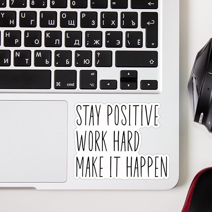 (3 pcs) Stay Positive Work Hard Make It Happen Motivational Stickers for Tumbler Funny Sarcastic Phrase Inspirational Quote Vinyl Decal for Kindle Laptop Water Bottle Phone Hard Hat - 3x2.5