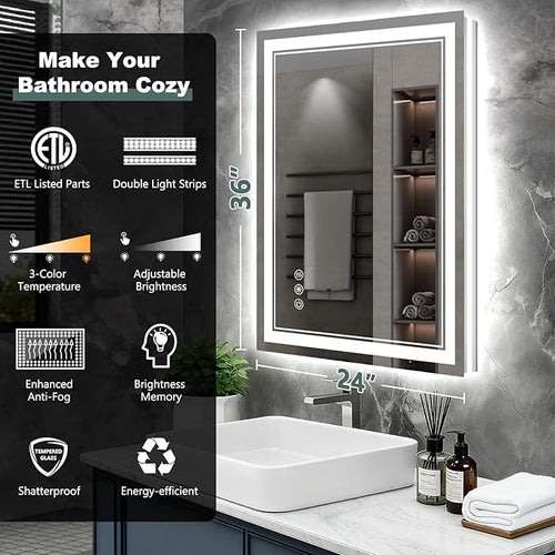 36x24 Inch LED Bathroom Mirror - Image 2