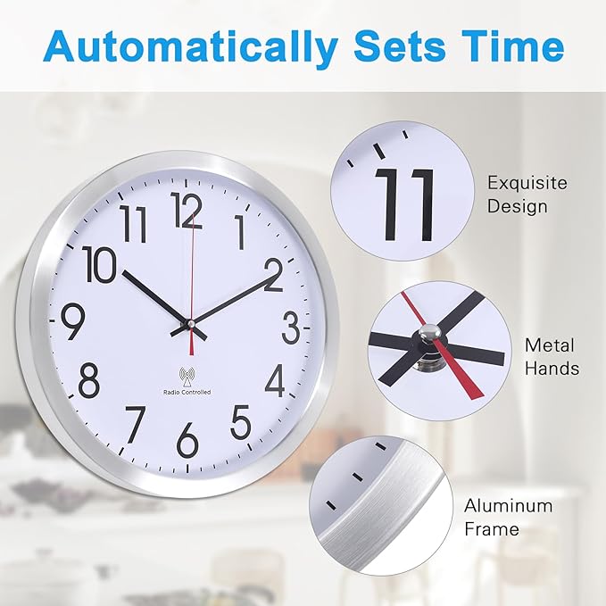 Atomic Analog Wall Clock, 14Inch Radio Controlled Sets Automatically Wall Clock - Image 4