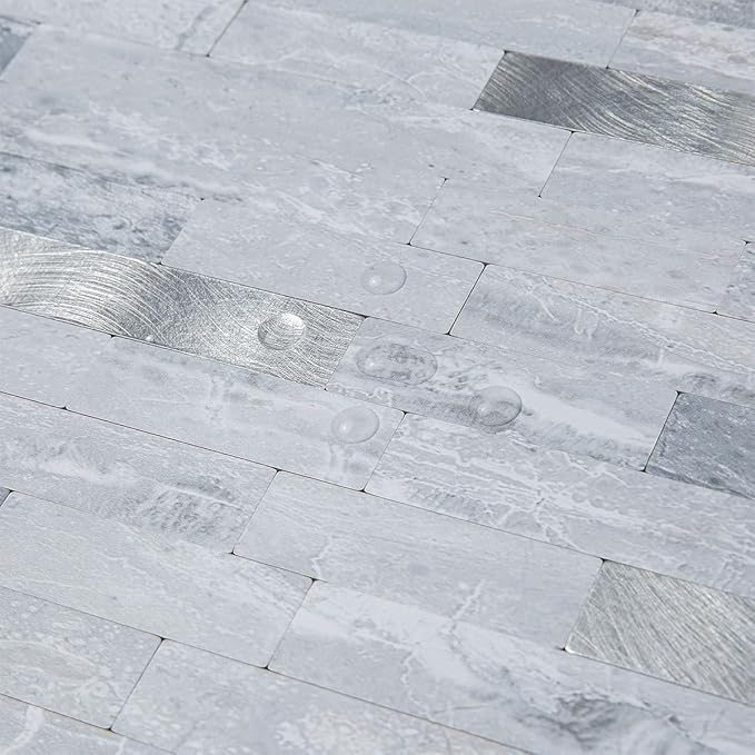 AULIGET Faux Stone Peel and Stick Backsplash, Light Grey Marble Look PVC Mixed - Image 3