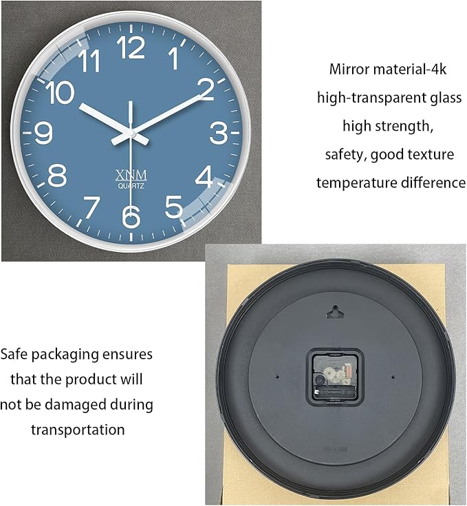 XNM Modern Blue Wall Clocks Battery Operated 10 Inch Classic Analog Clock - Image 7