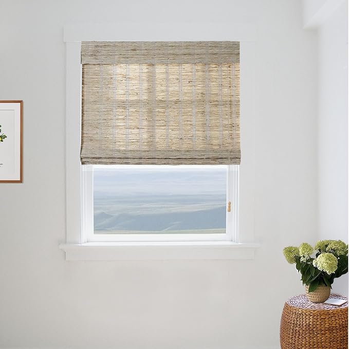 TWOPAGES Natural Woven No Drill Roman Shades, Custom Cordless Light Filtering - Image 2