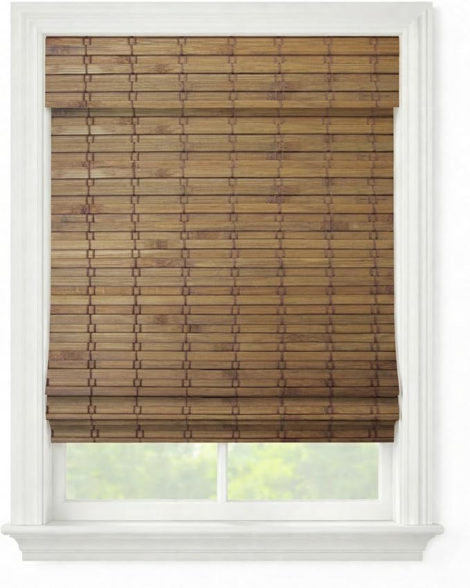 Windowsandgarden Cordless Woven Wood Roman Shades, 26W x 60H, Eastfield Teak by FirstRateBlinds