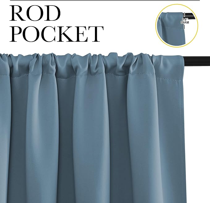 NICETOWN Blackout Curtains for Living Curtains, Smoky Blue, 2 Panels, 52 by 95 - Image 2